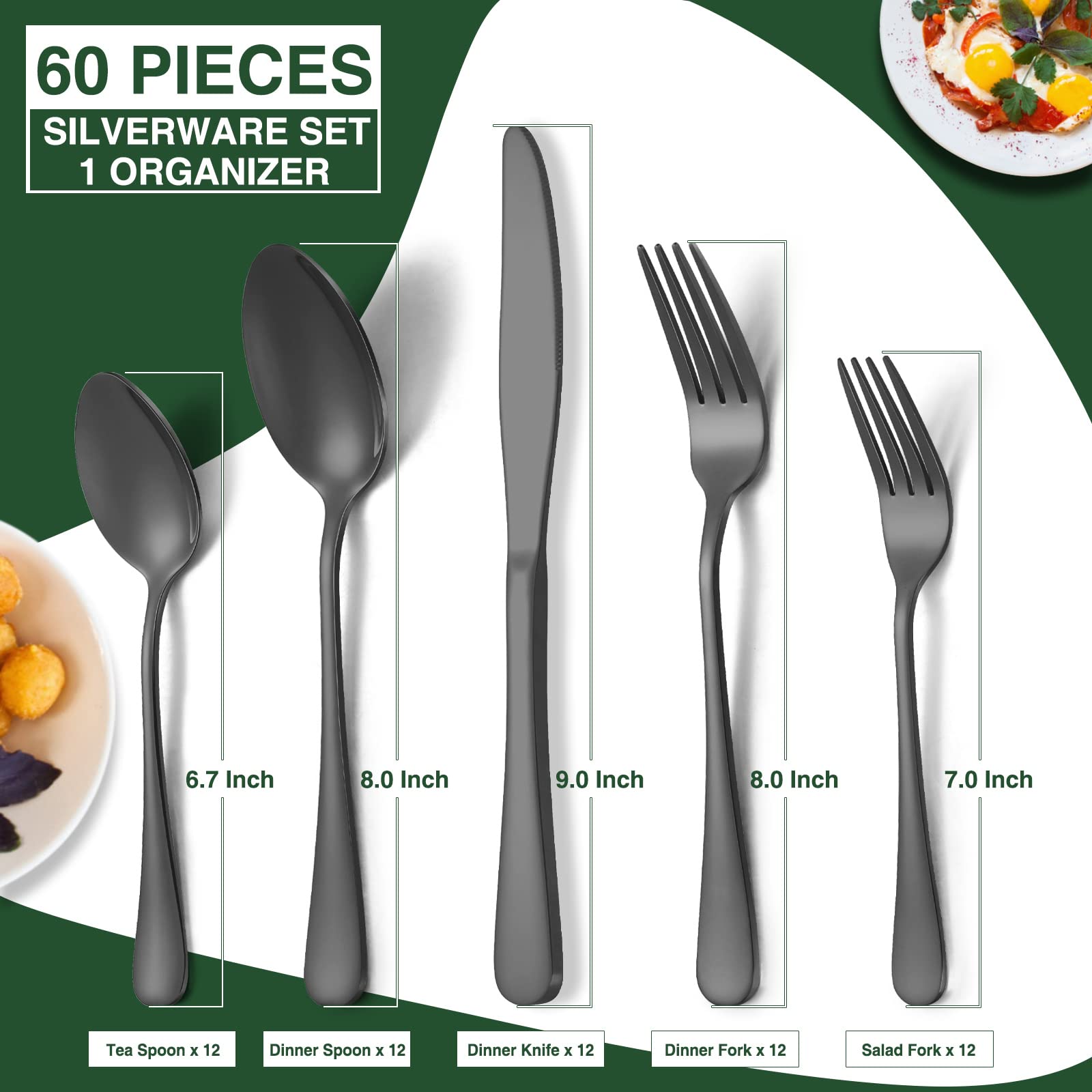 AIVIKI flatware organizer drawer non-slip tray keeps silverware tidy.