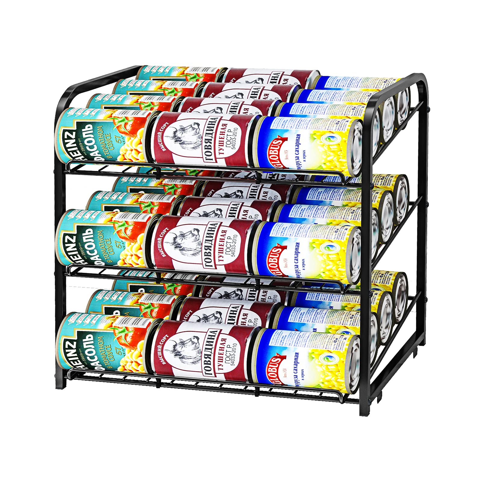 AIYAKA can rack 3-tier stackable front view shows organized pantry space