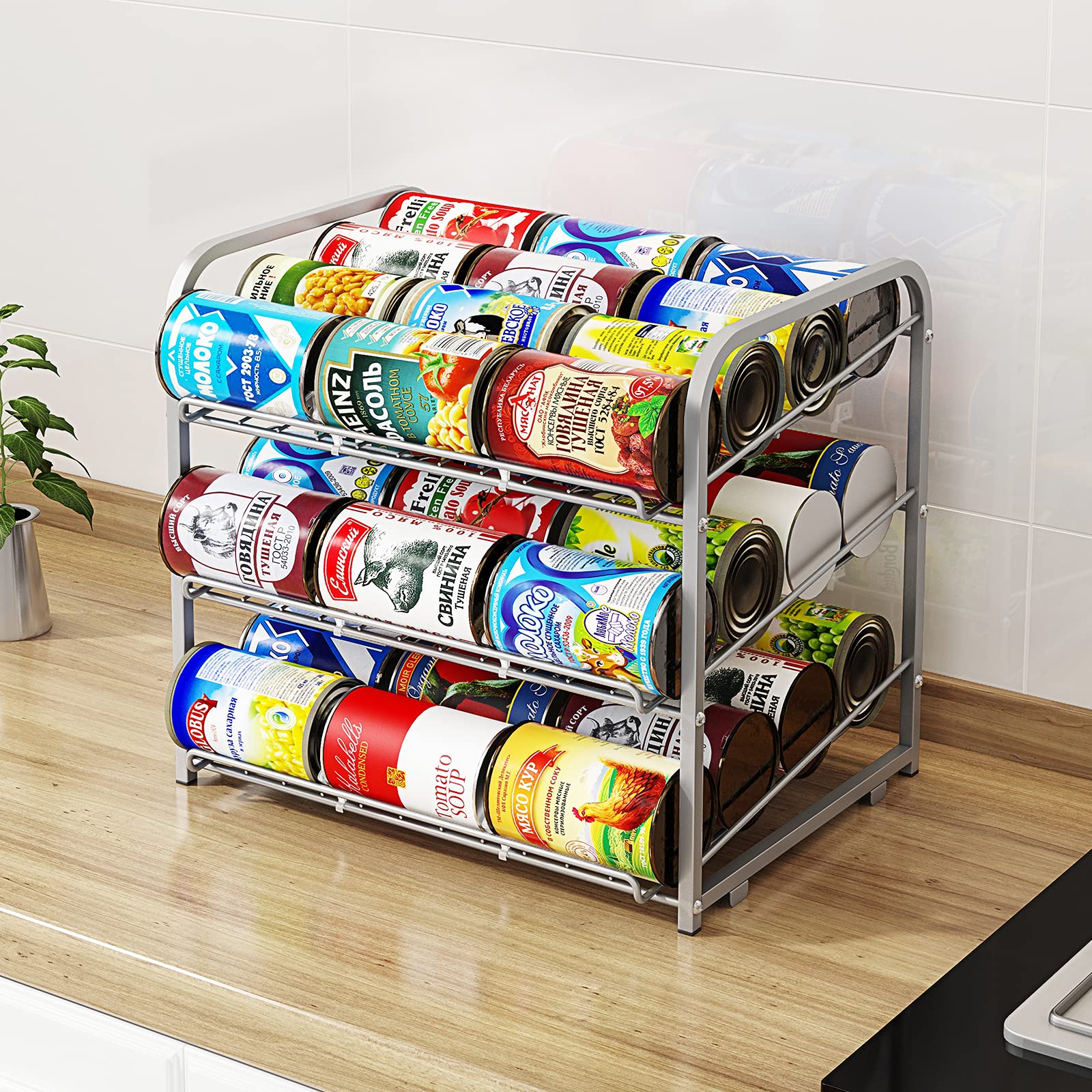 AIYAKA Can Rack holds up to 36 cans for organized pantry.