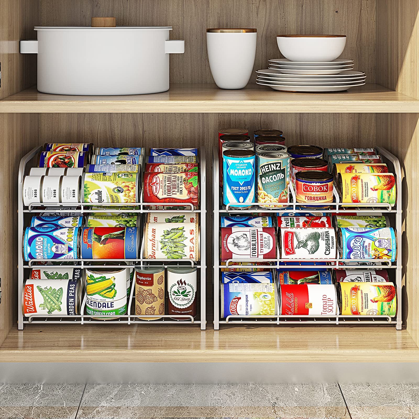 AIYAKA Can Rack adjustable dividing lines customize shelf layout.