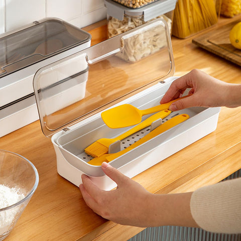 AIYoo silverware tray with clear lid for easy access and organization