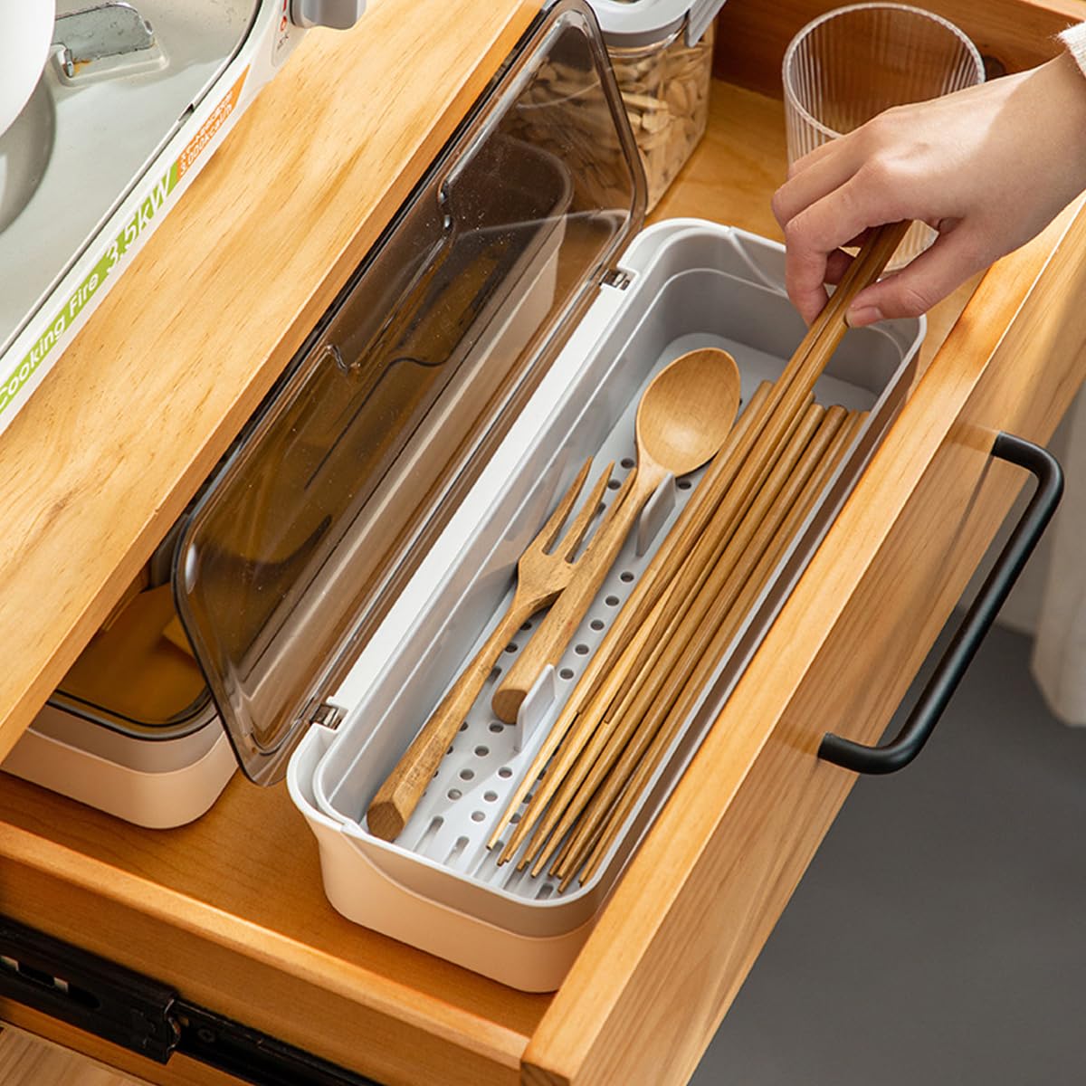 AIYoo stackable utensil holder fits countertops and drawers alike