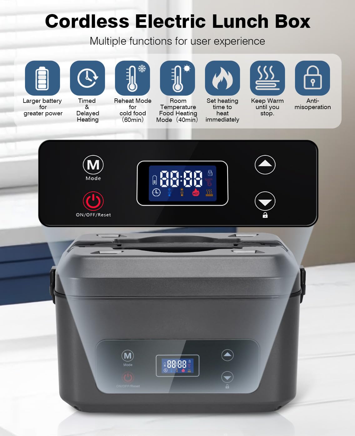 AIZOCO lunch box with lid open shows removable pot for easy cleaning.