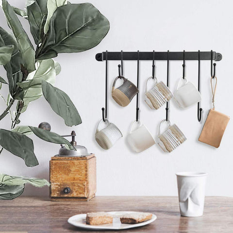 AJART wall rack features long and short hooks to accommodate varied cup sizes.