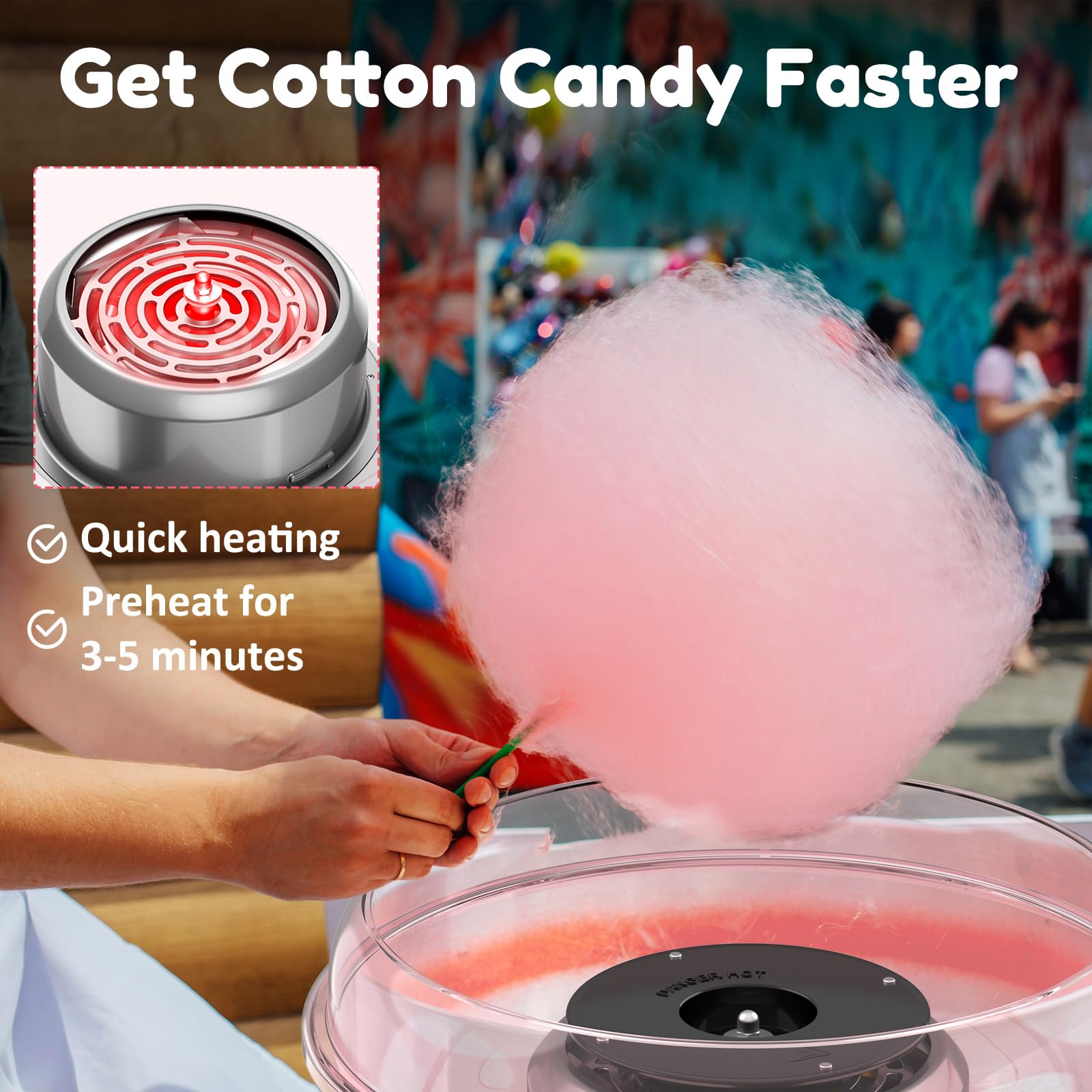 Ajgvq Cotton Candy Machine safety heating tube ensures worry-free operation.