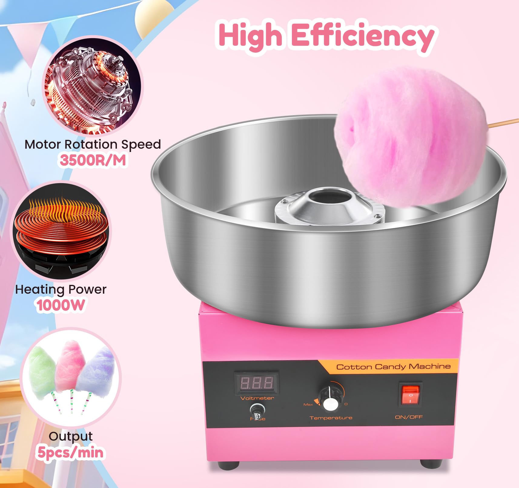 Ajgvq Cotton Candy Machine top view showing spinning head and bowl