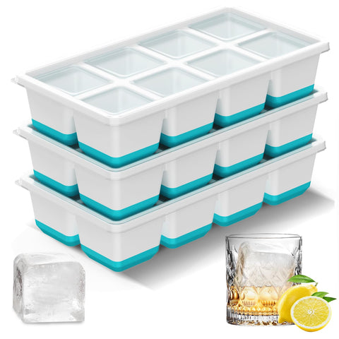 AJIJING ice tray 3-pack in blue for large cubes, ideal for cocktails.