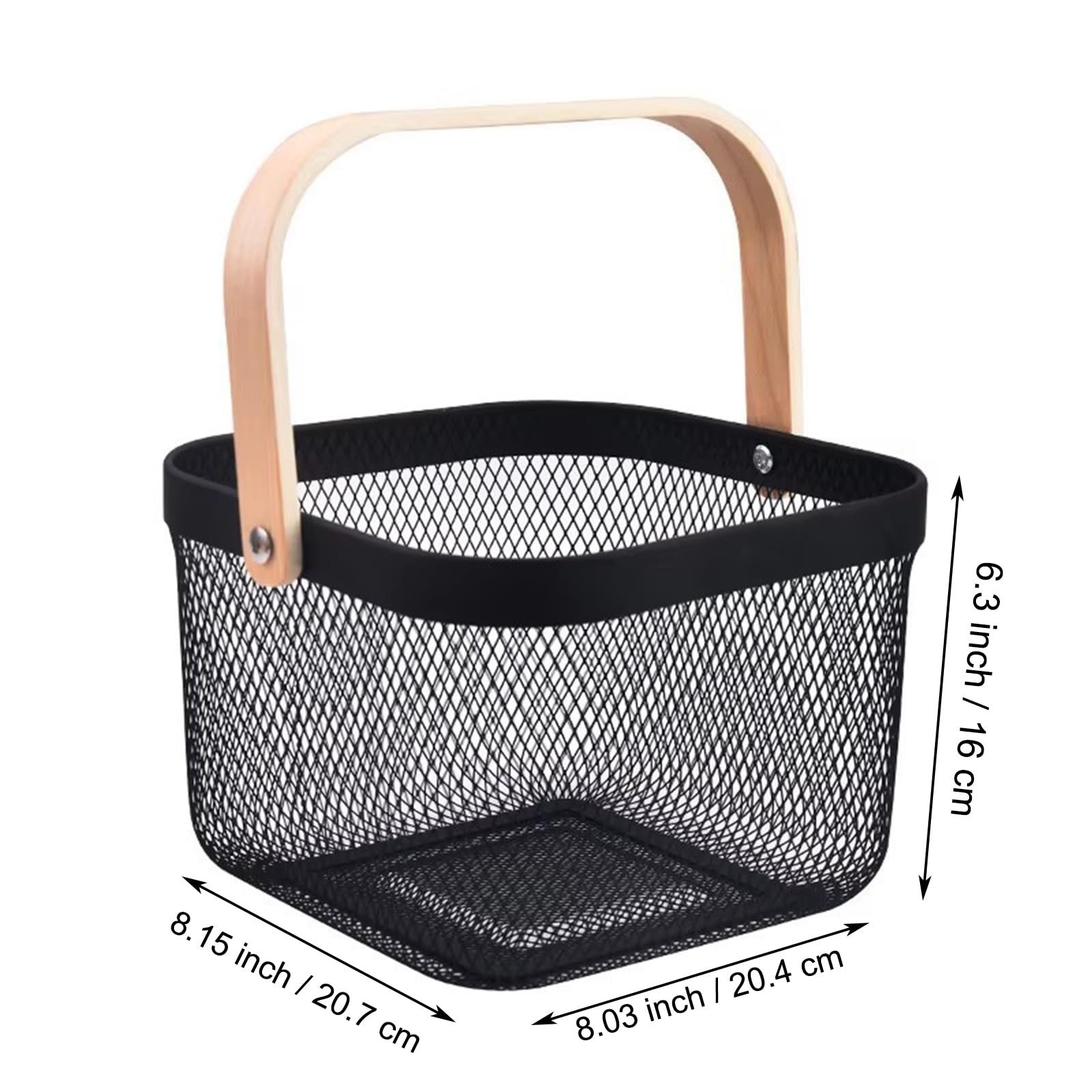AJIODA small basket with folding wooden handle, top view for easy carrying