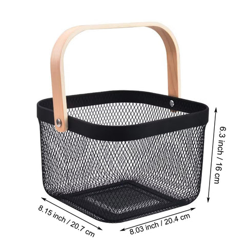AJIODA small basket with folding wooden handle, top view for easy carrying