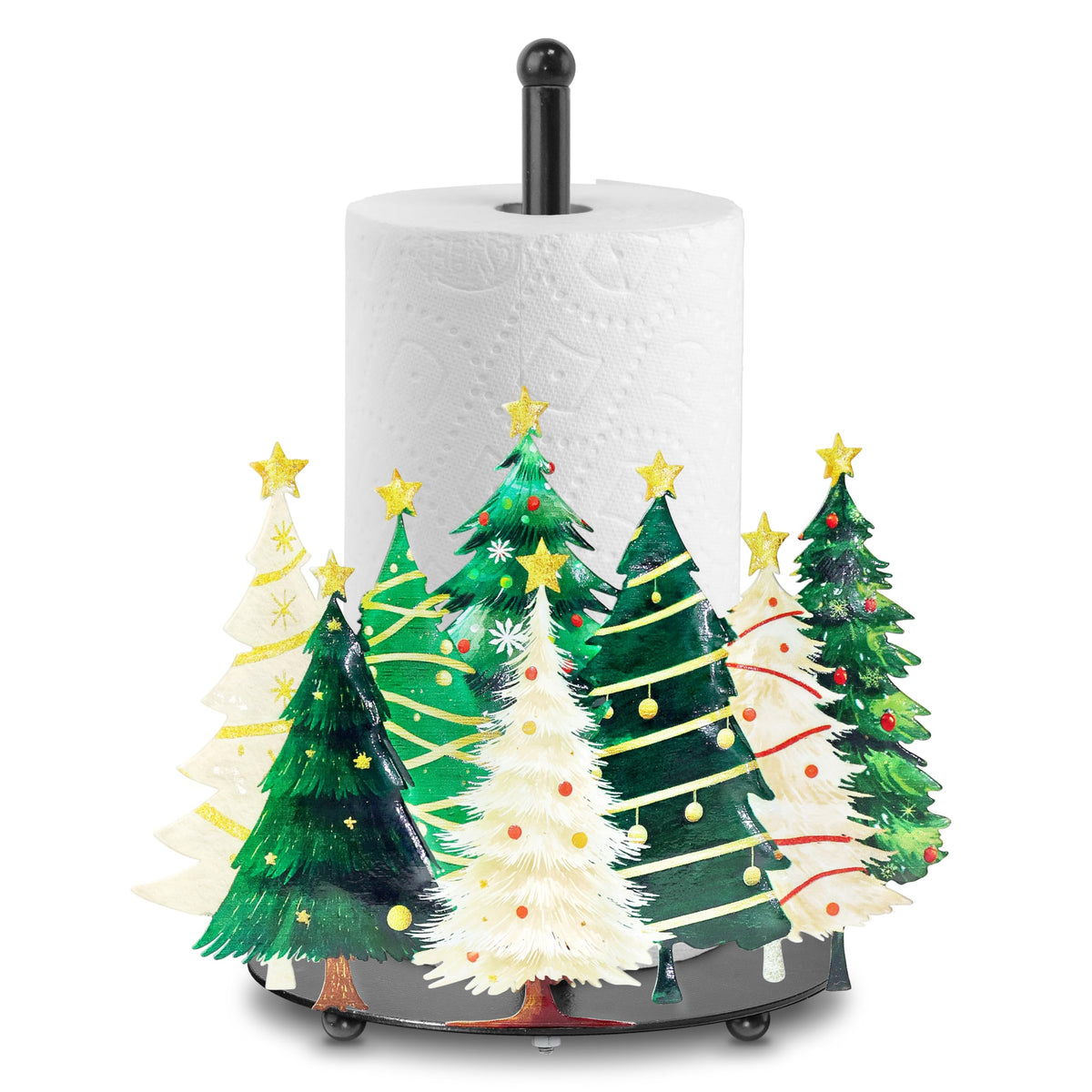 Ajiusmm Christmas Tree Paper Towel Holder in green, festive countertop decor.