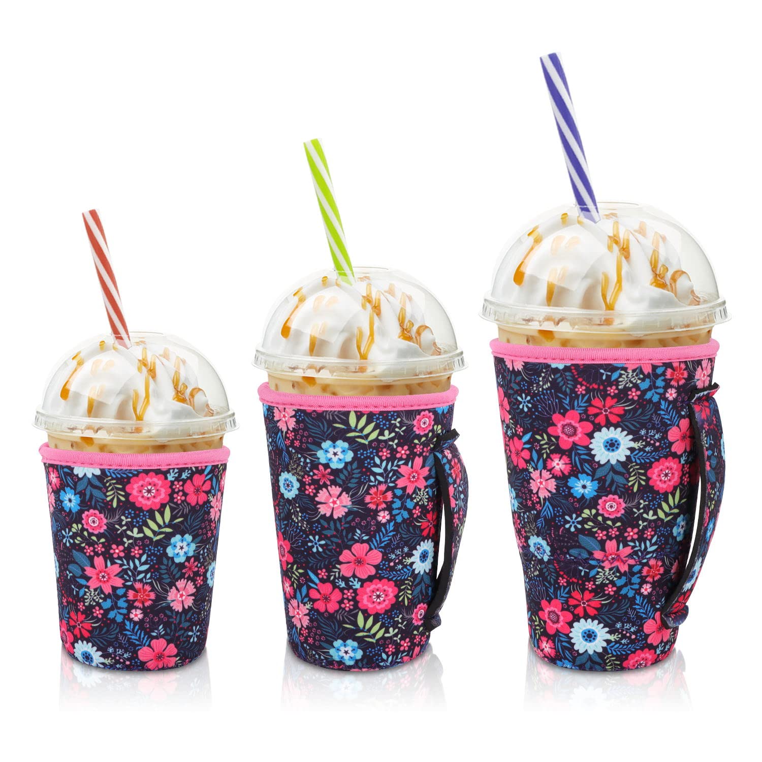 AJLTPA iced coffee sleeve Flower Meadow 3-pack provides stylish insulation.