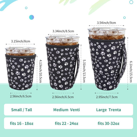 AJLTPA iced coffee sleeve medium black paw with handle — easy grip for 22-24 oz cups