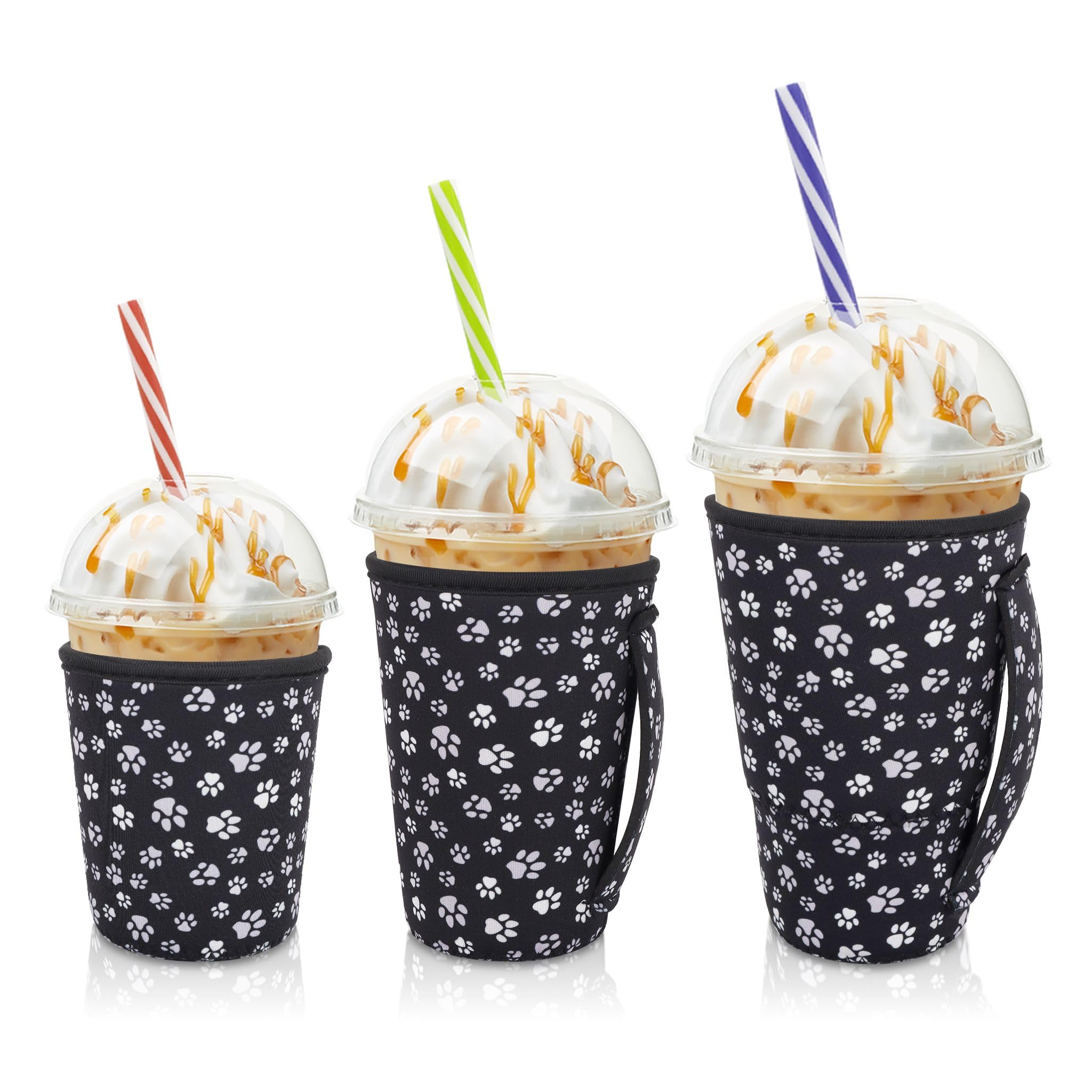 AJLTPA iced coffee sleeve small black paw — snug 16-18 oz fit keeps hands dry