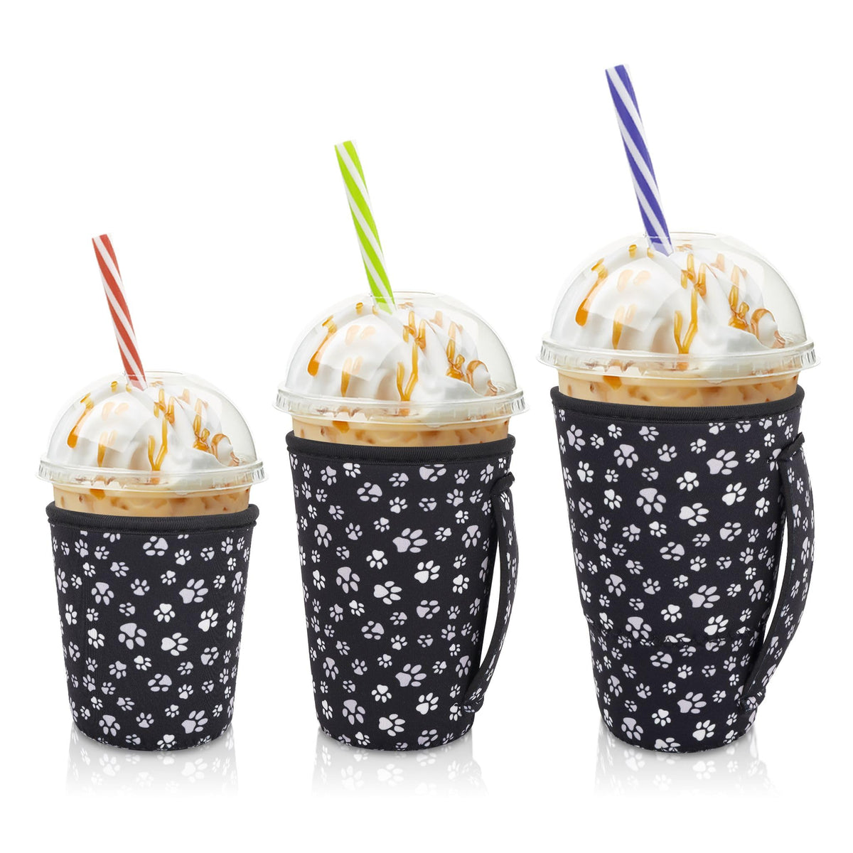 AJLTPA iced coffee sleeve small black paw — snug 16-18 oz fit keeps hands dry