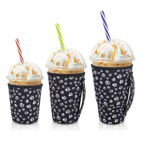 AJLTPA iced coffee sleeve small black paw — snug 16-18 oz fit keeps hands dry