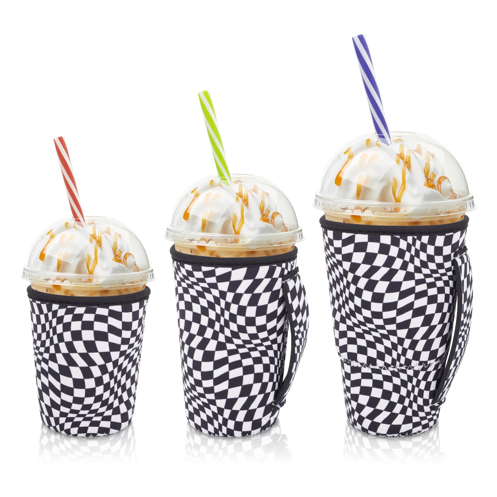 AJLTPA iced coffee sleeve small fits 16-18 oz cups, reduces condensation.