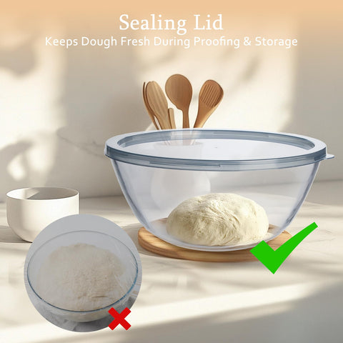 Ajrwiiy borosilicate bowl demonstrates heat and freeze resistance for dough prep