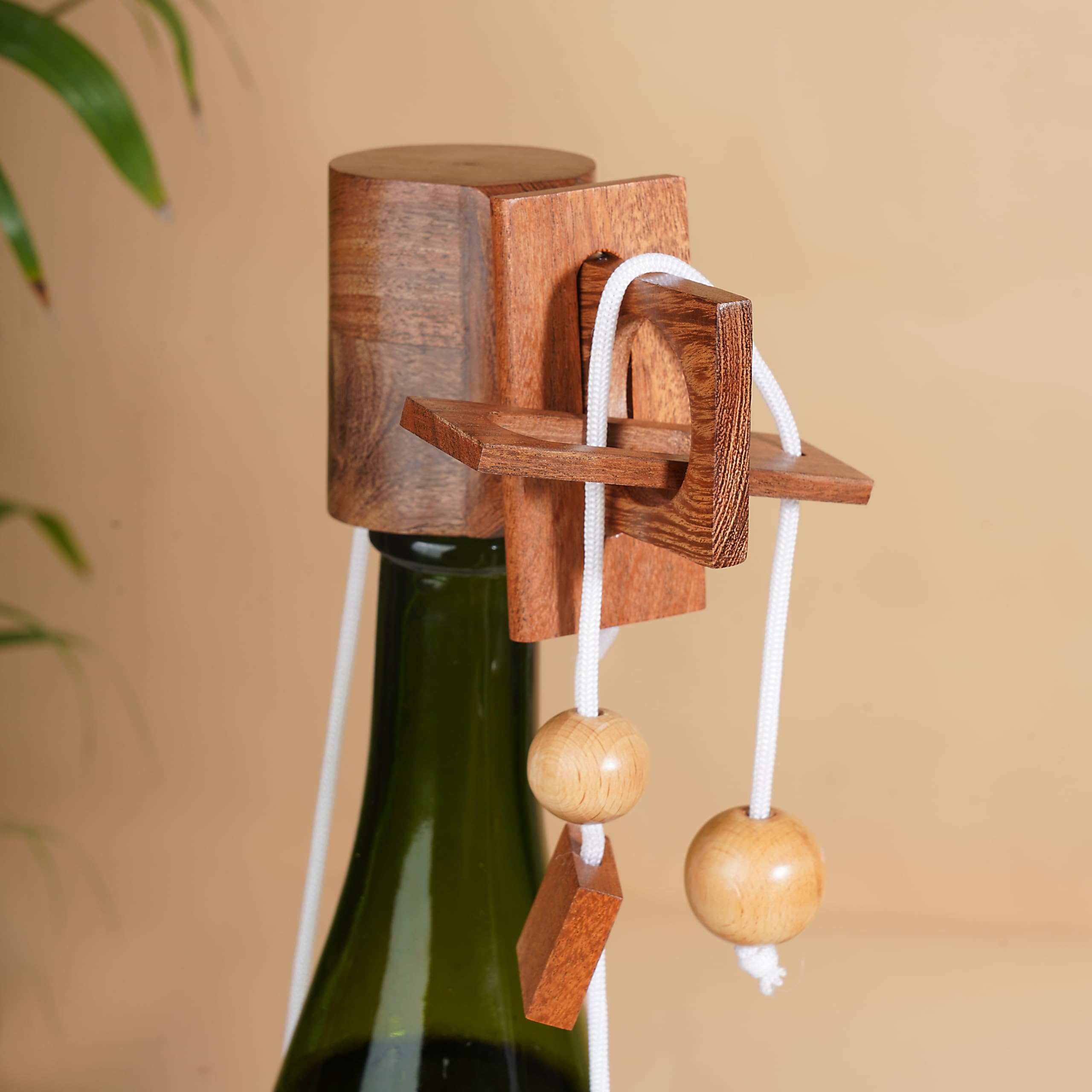 Ajuny handcrafted wooden puzzle holder adds elegant bar decor to any space.