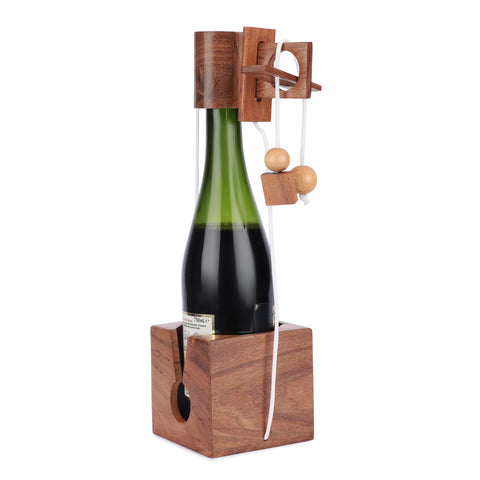 Ajuny wooden wine bottle puzzle holder showcases premium craftsmanship and secure display.