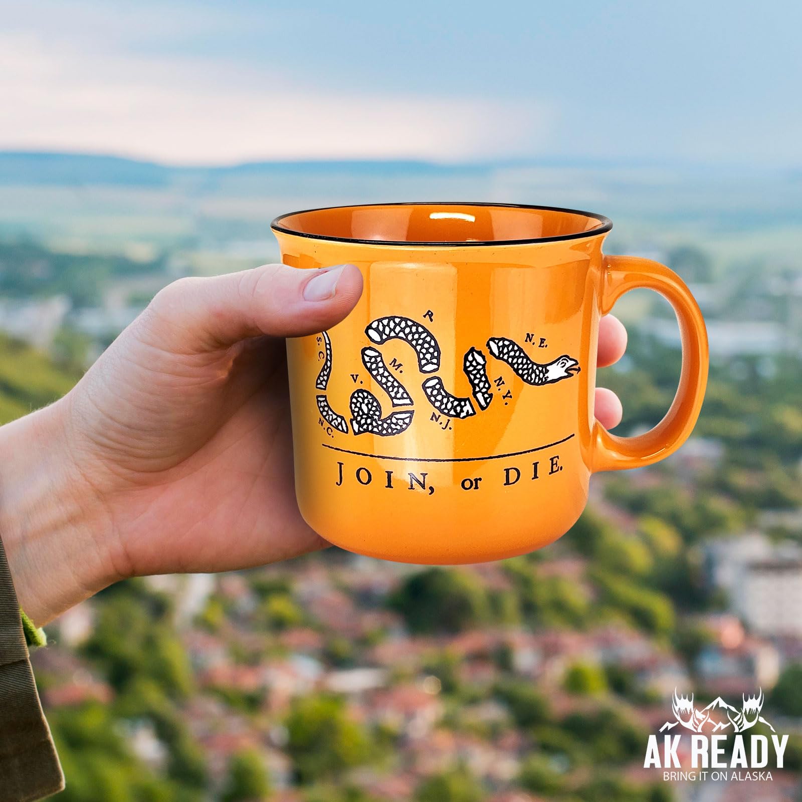 AK Ready Patriotic coffee cup 17oz for beverage moments.