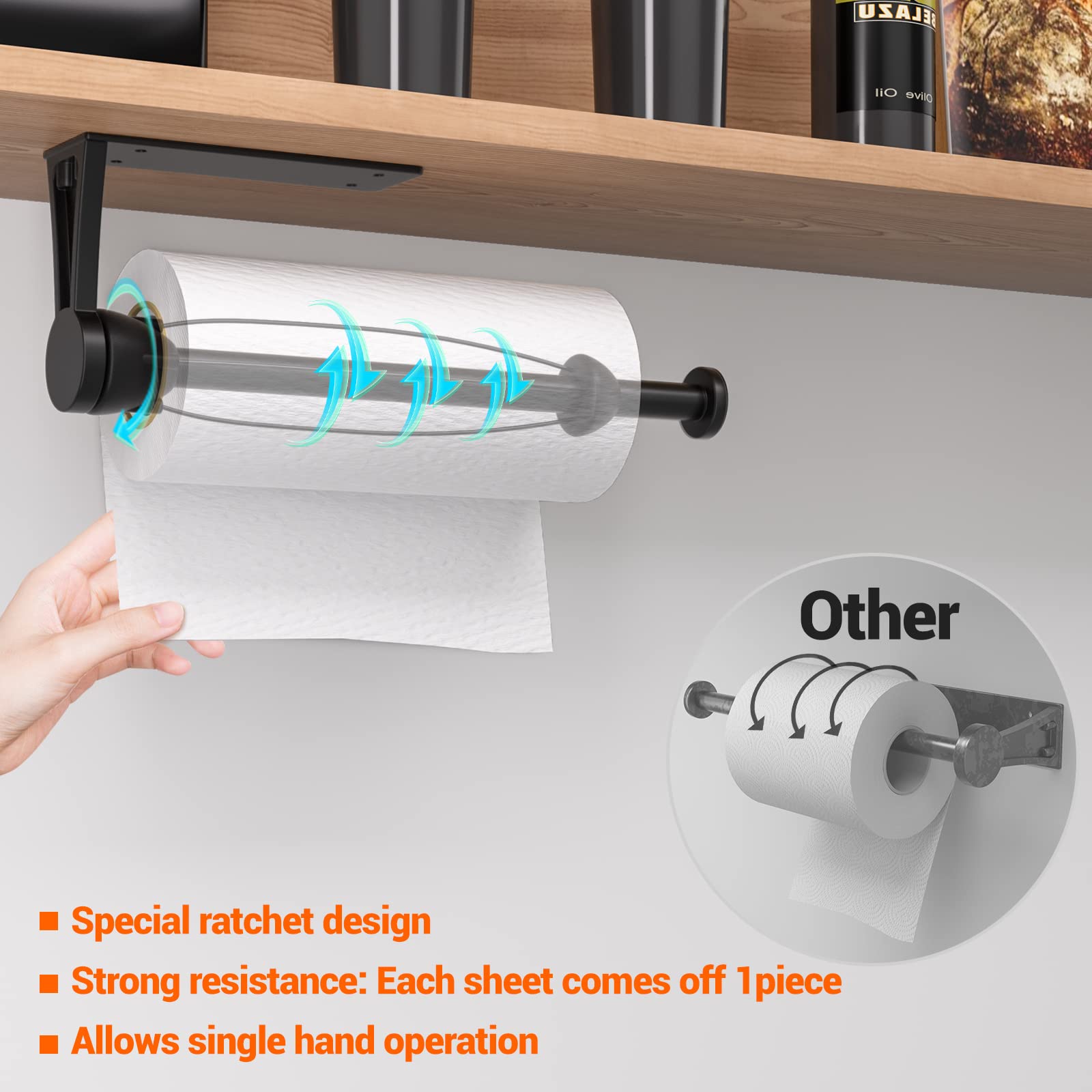 AKAAYUKO paper towel holder with one-hand operation for easy kitchen use