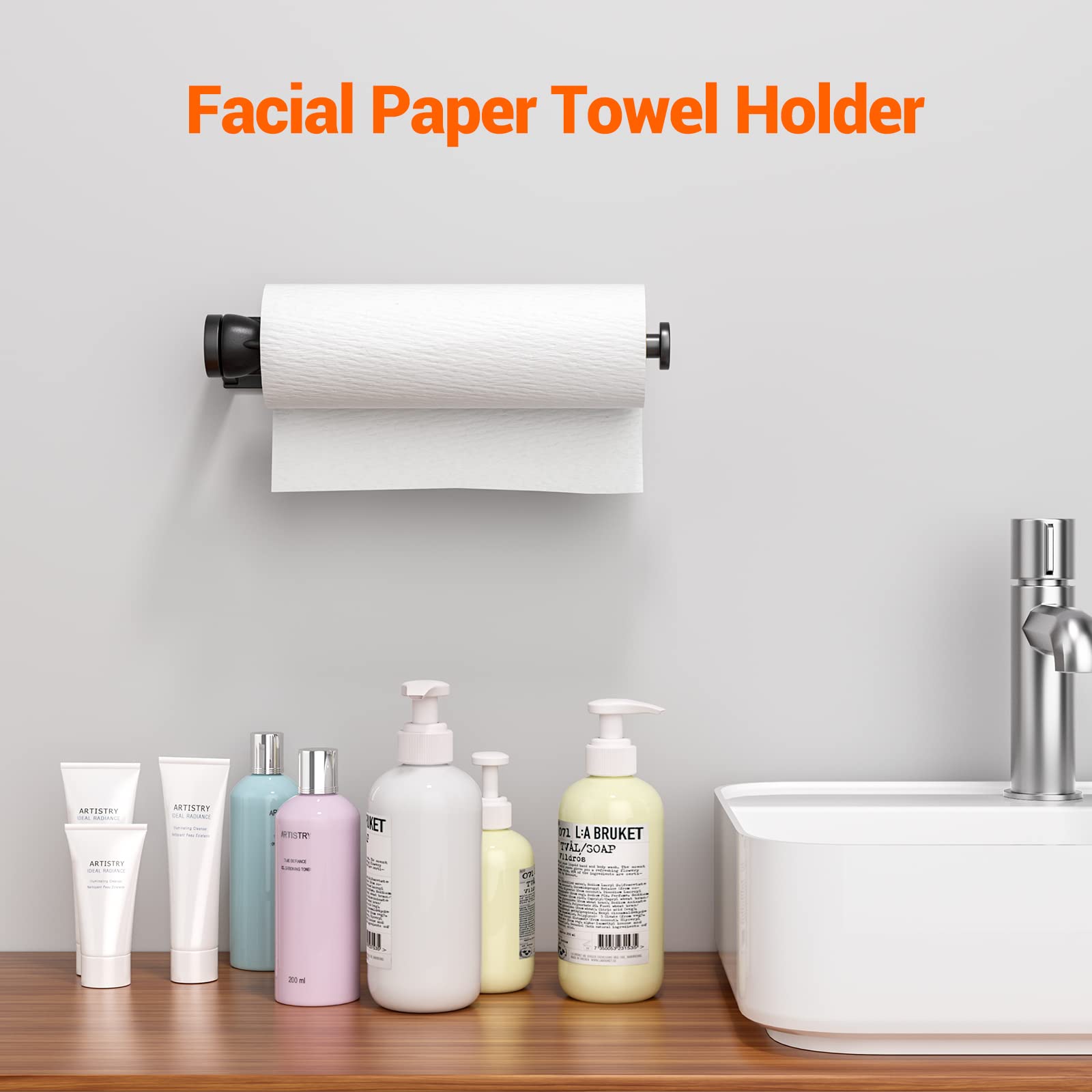 AKAAYUKO paper towel holder with self-adhesive installation for quick setup