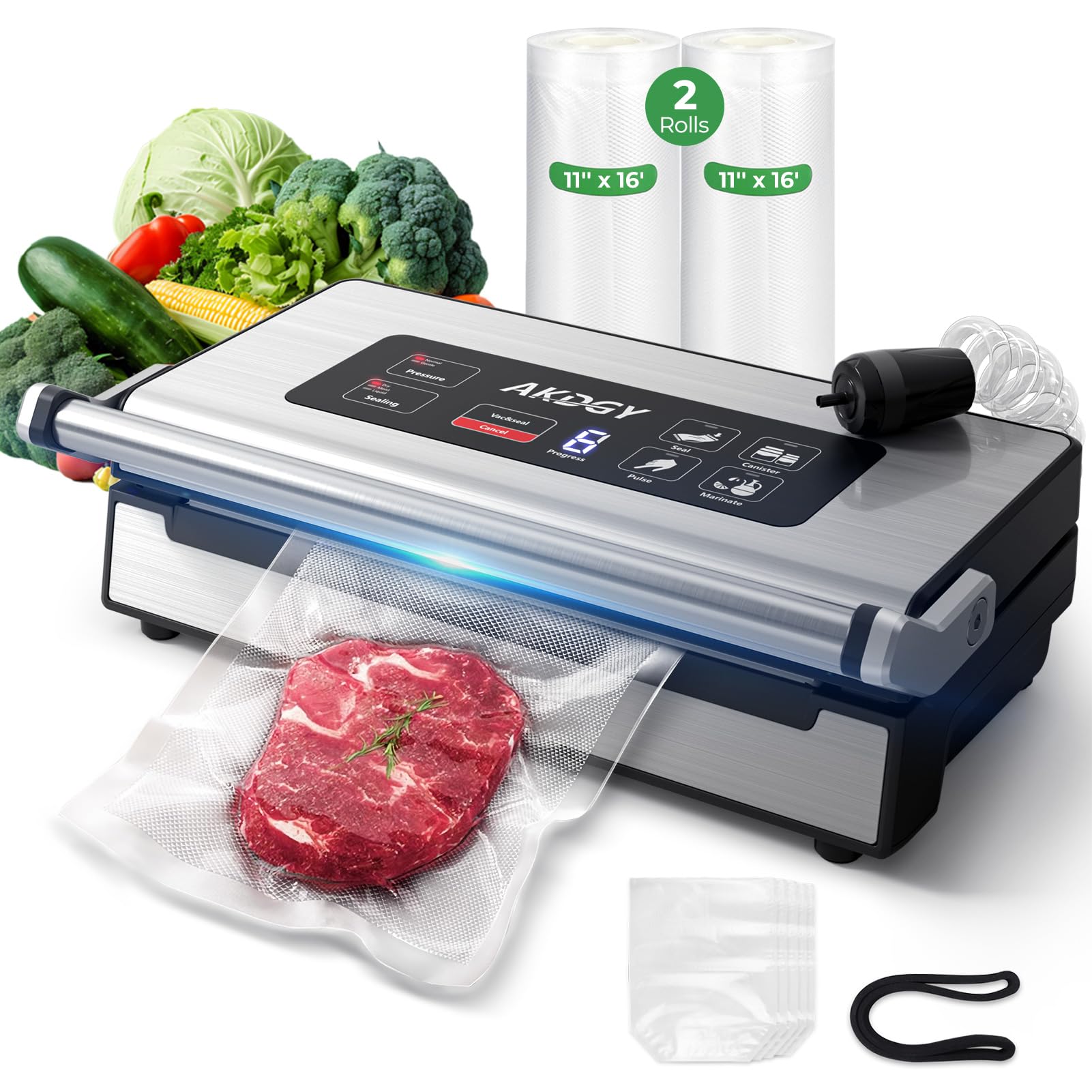 AKDGY 95KPa vacuum sealer front view for quick, airtight sealing.