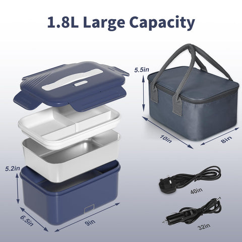 Akhia 3-in-1 electric lunch box ready for home car and truck use.