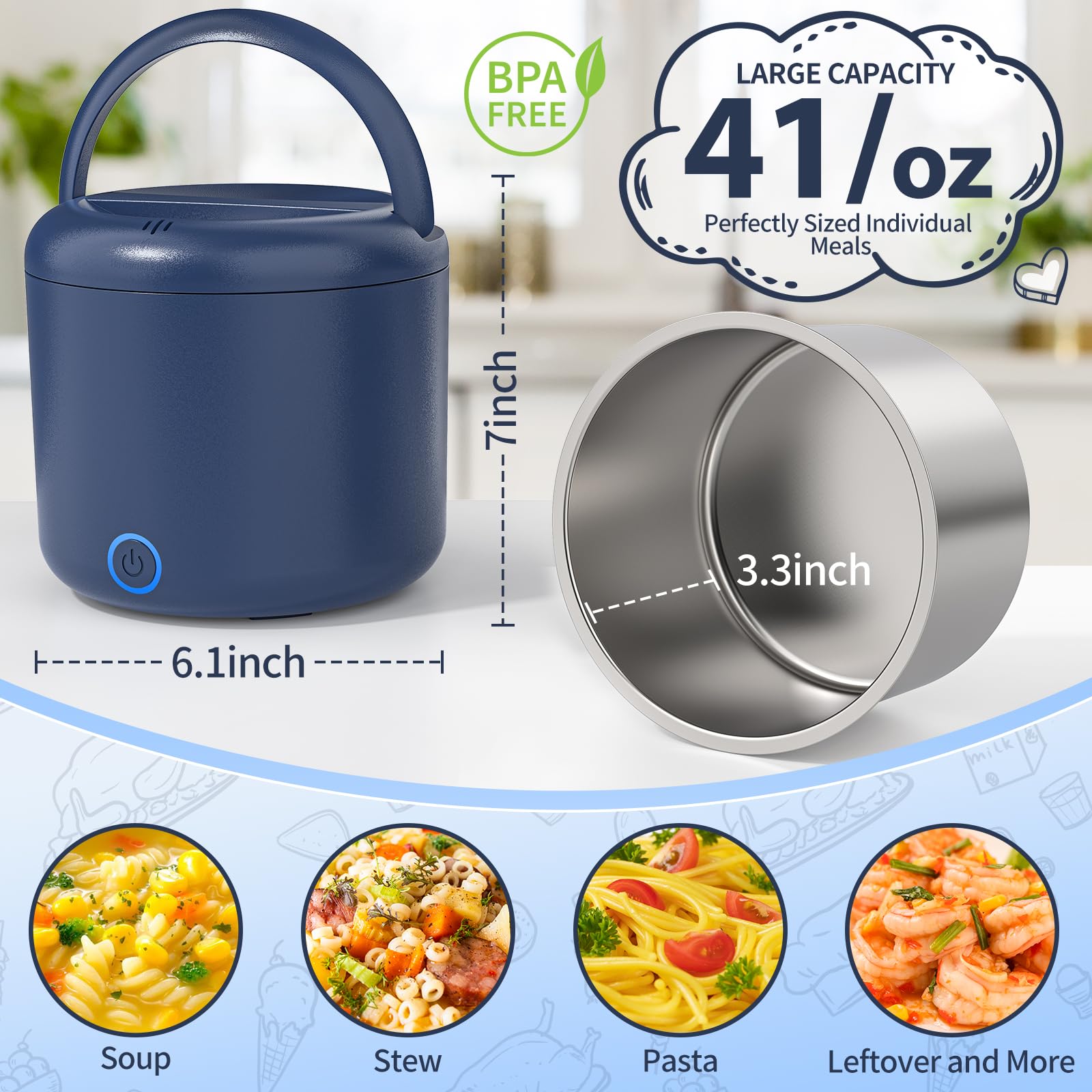 Akhia 41-ounce lunch box open lid showing easy access to warm food.
