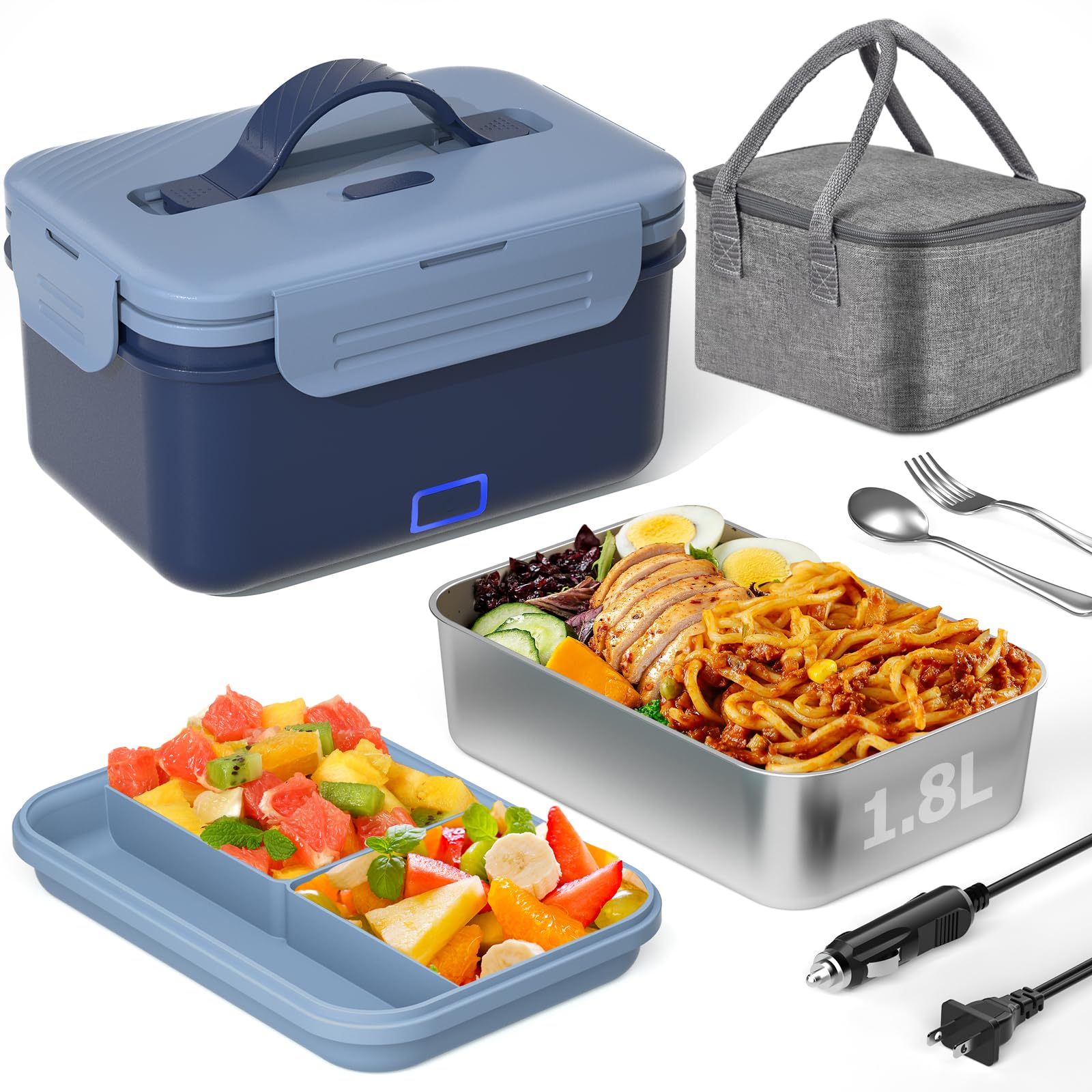Akhia electric lunch box showing 1.8L capacity for hearty meals on the go