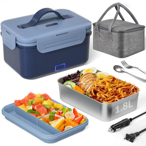 Akhia electric lunch box showing 1.8L capacity for hearty meals on the go