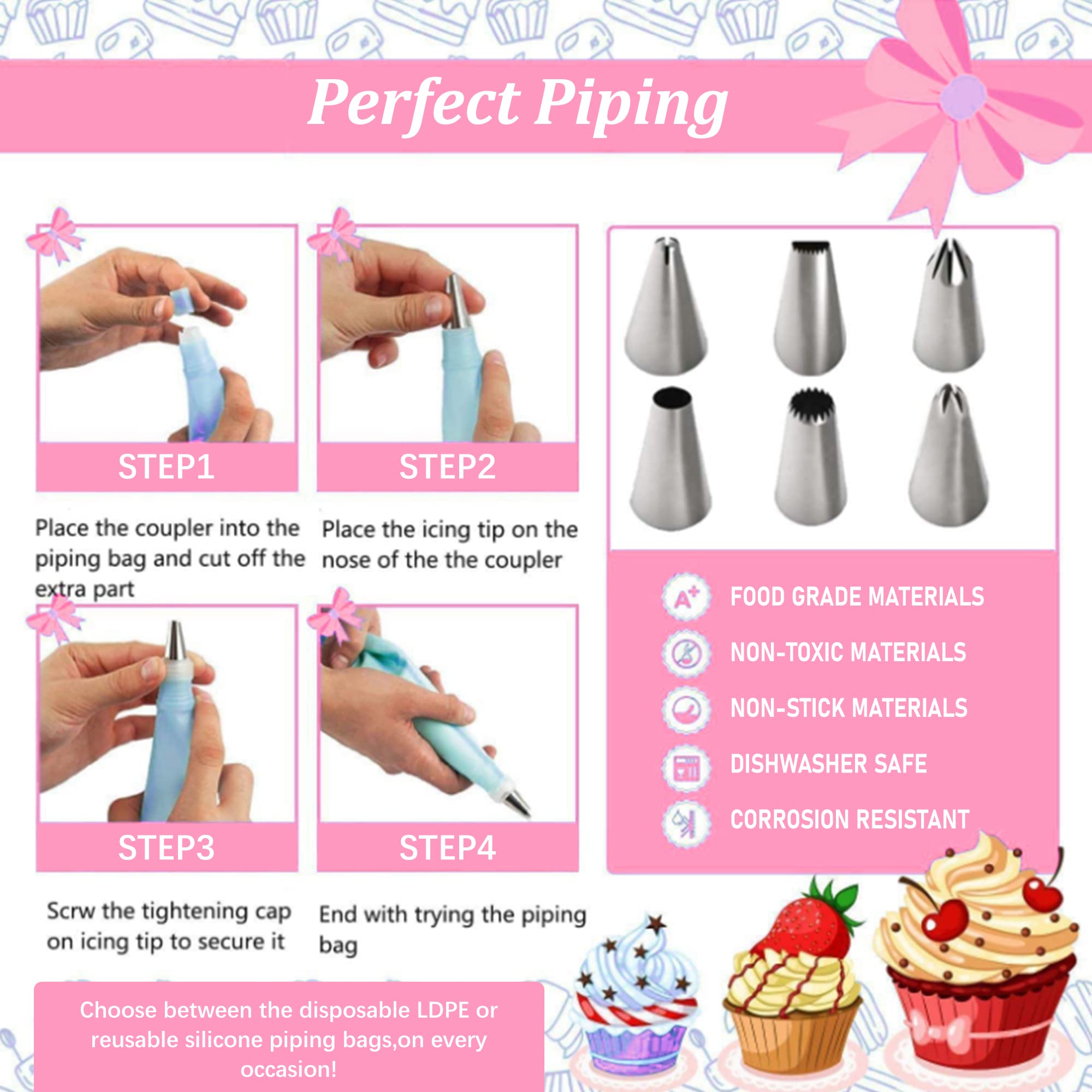 AKHMLEF stainless steel piping tips for versatile designs.