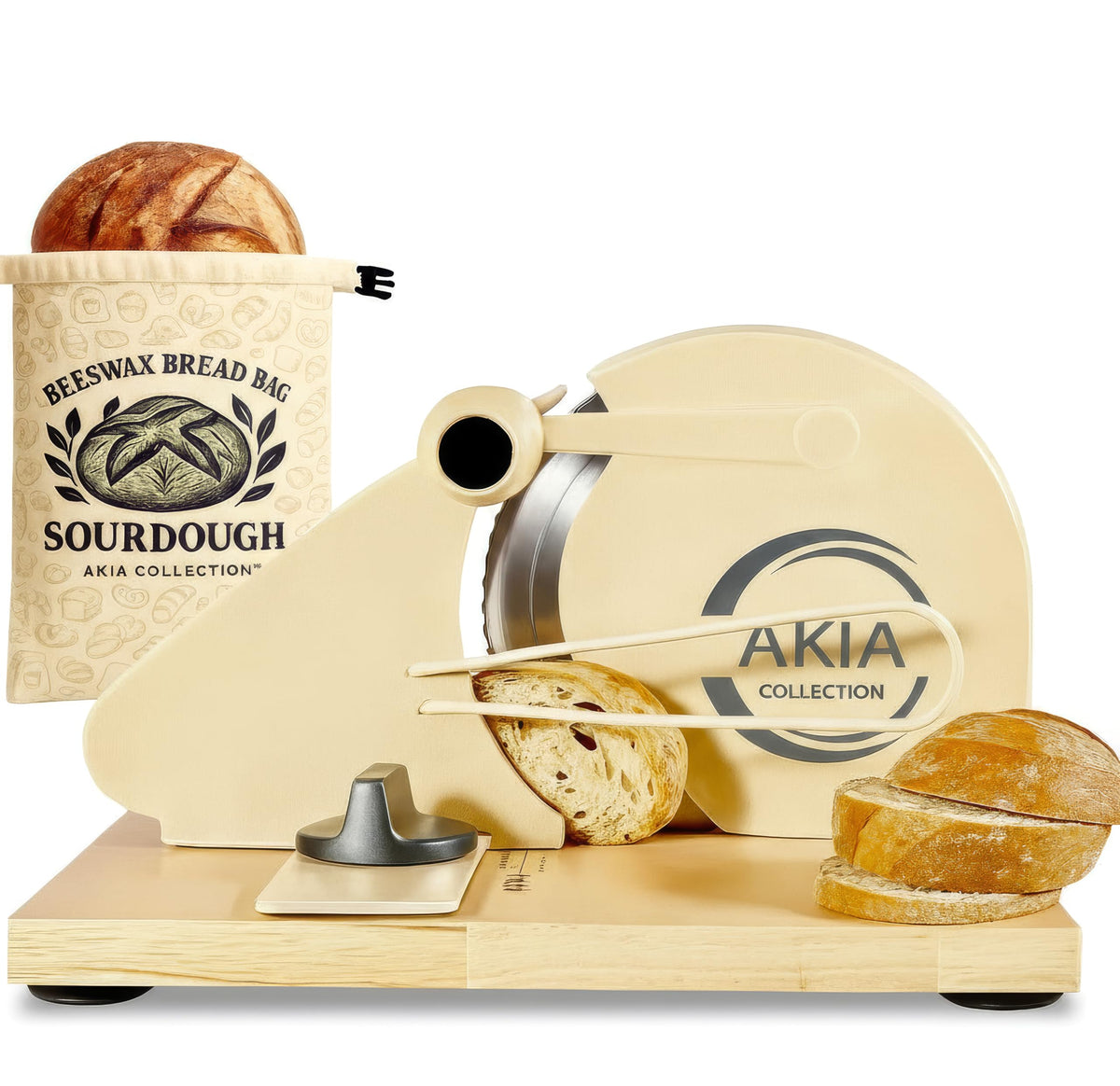 Akia Collection bread slicer base shows sturdy platform for precise cuts and stability.