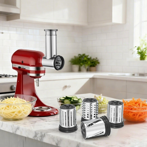 Akiosk dishwasher-safe design for the slicer shredder attachment; easy cleanup after use.