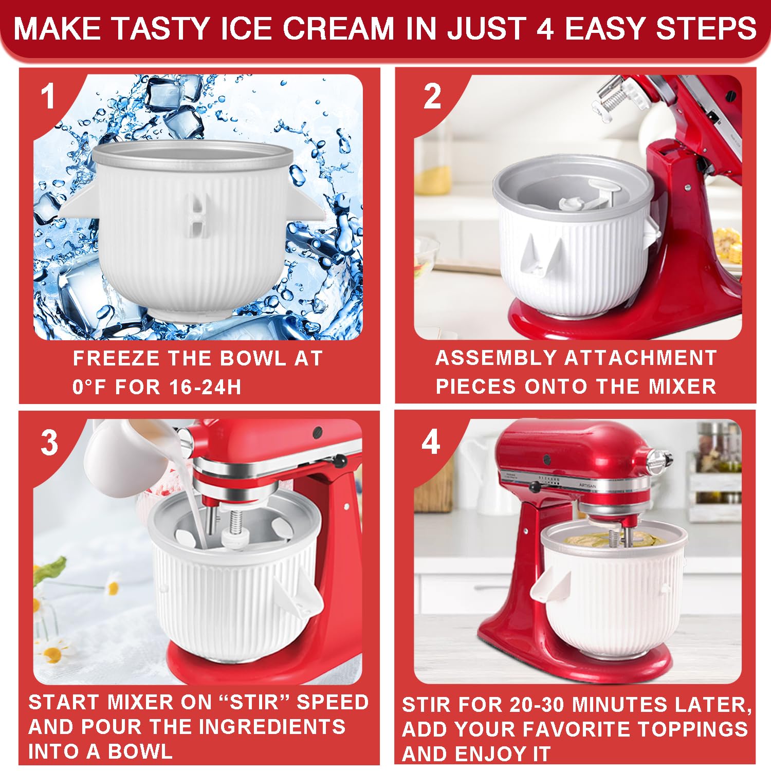 Freezer-ready 2-quart bowl prepares ice cream fast with Akiosk