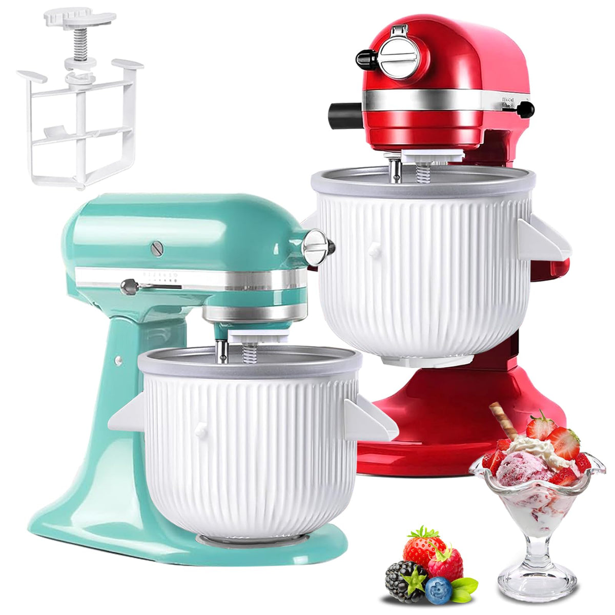 Akiosk ice cream maker attachment with bowl on a KitchenAid for smooth churns