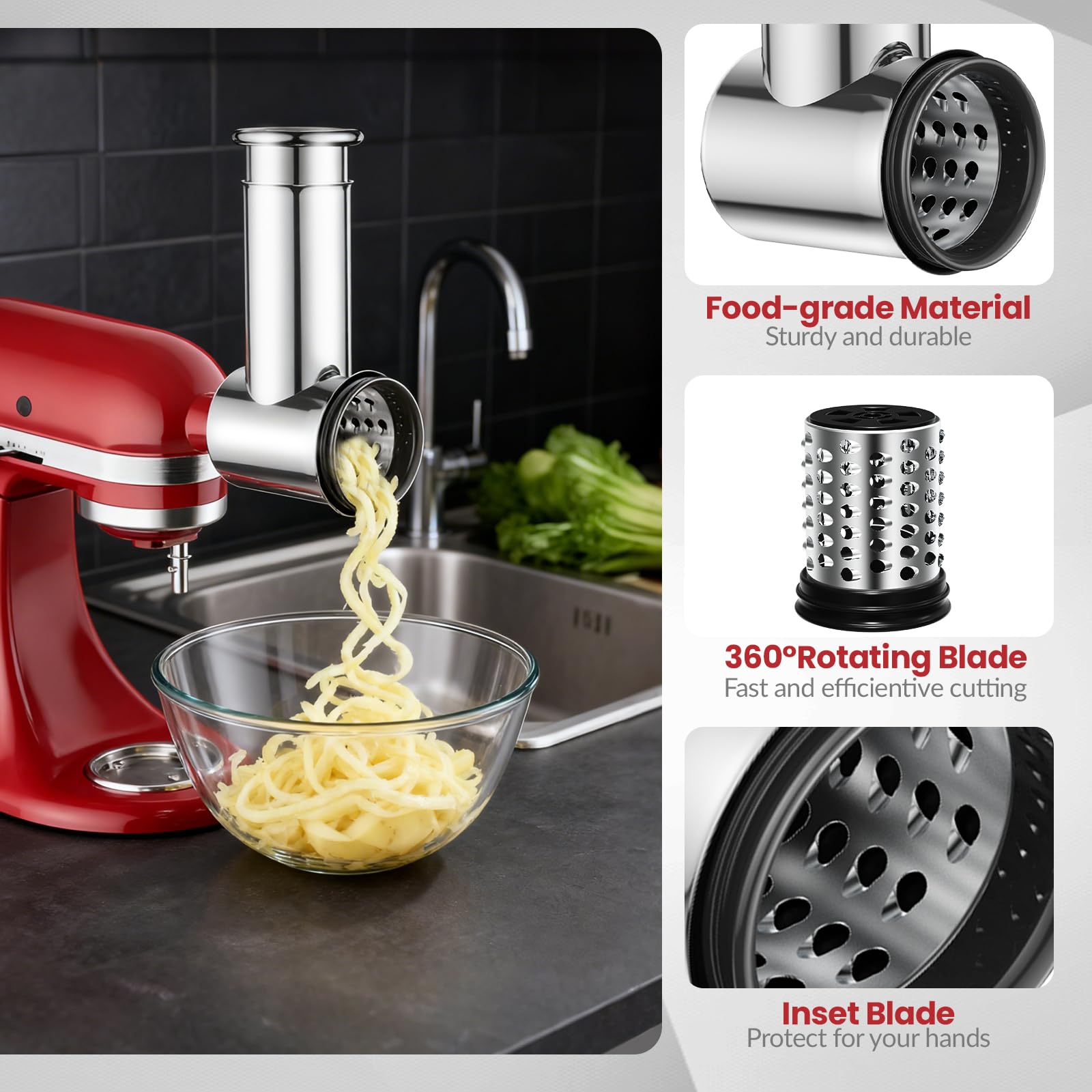 Akiosk stainless steel blades pack next to KitchenAid, durable performance.