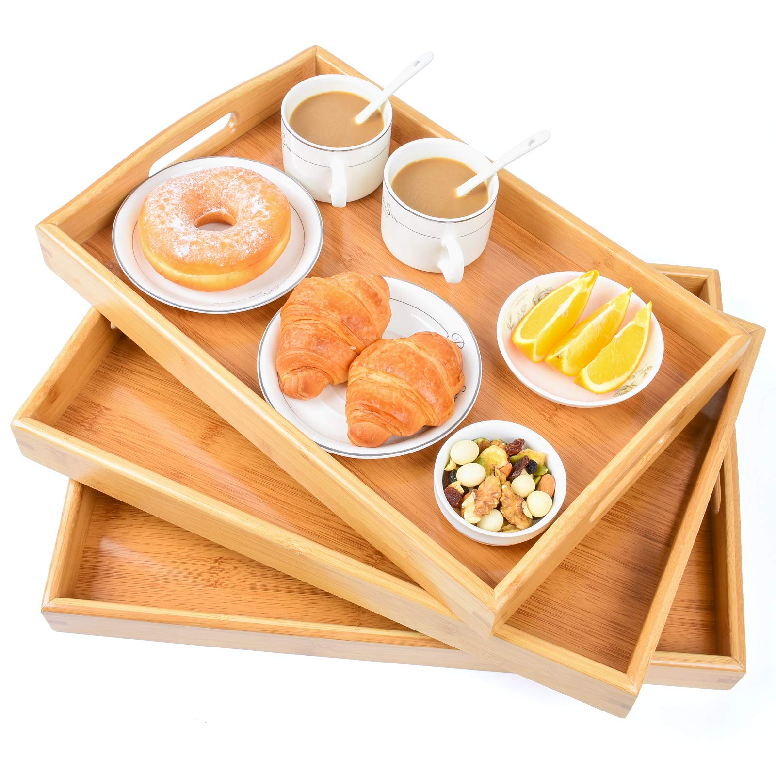 AKKAJJ 3-pack bamboo serving trays in beige, large size, ideal for breakfast in bed