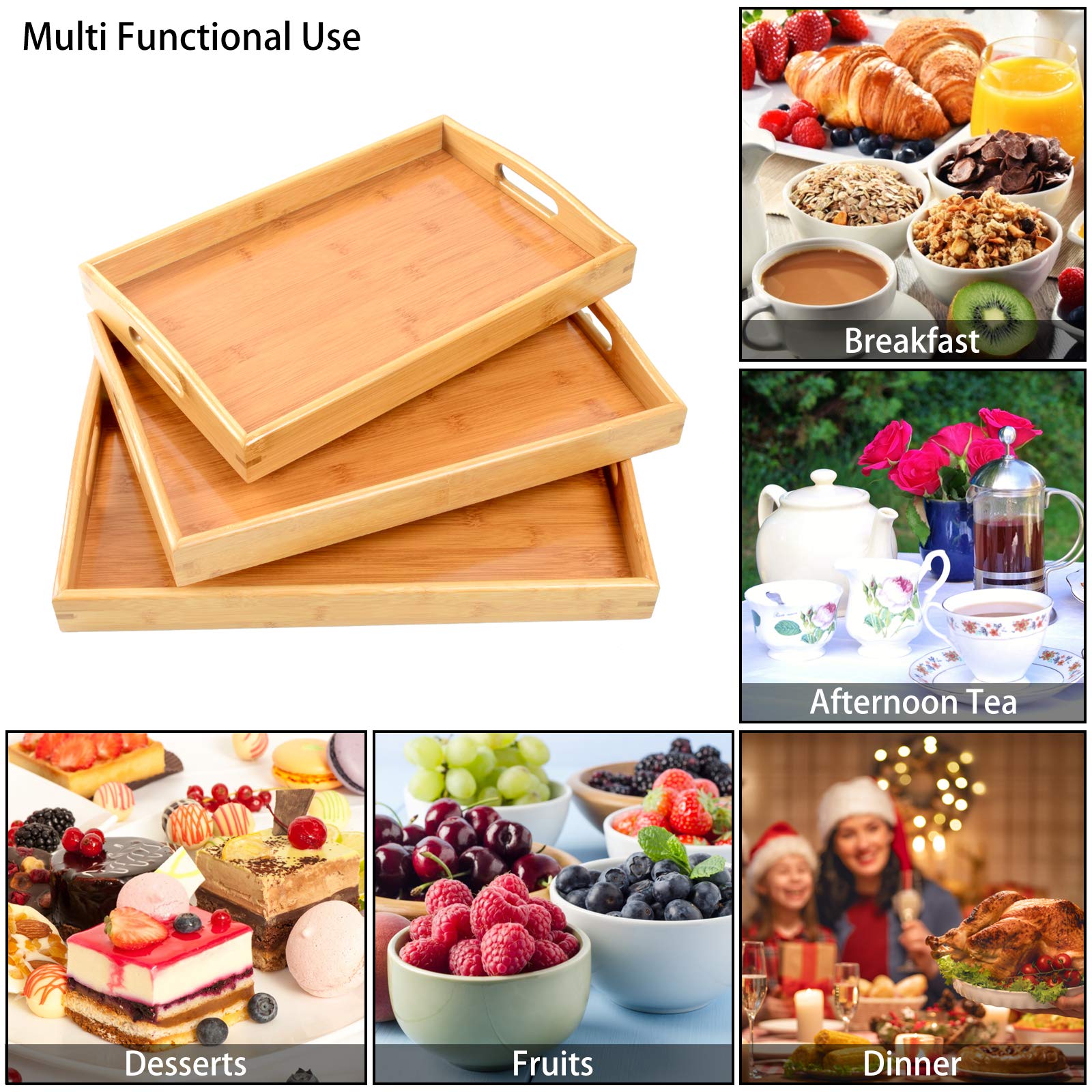 AKKAJJ bamboo trays with raised edges prevent spills during serving