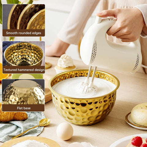 AKODENORA Gold serving bowls add elegant decor to the table.