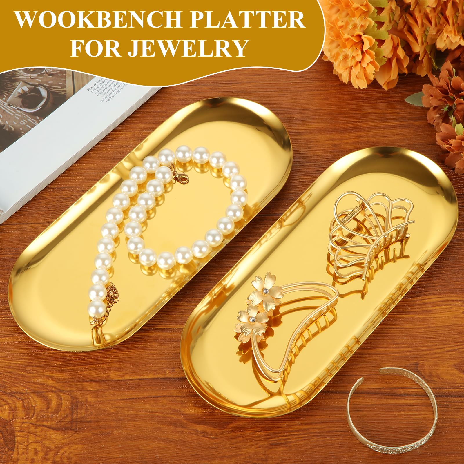 AKOLAFE gold serving trays ideal for appetizers, sushi, and finger foods.