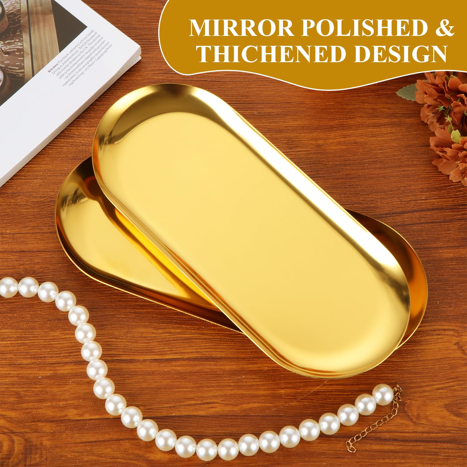 AKOLAFE gold stainless steel trays are easy to clean and maintain shine.