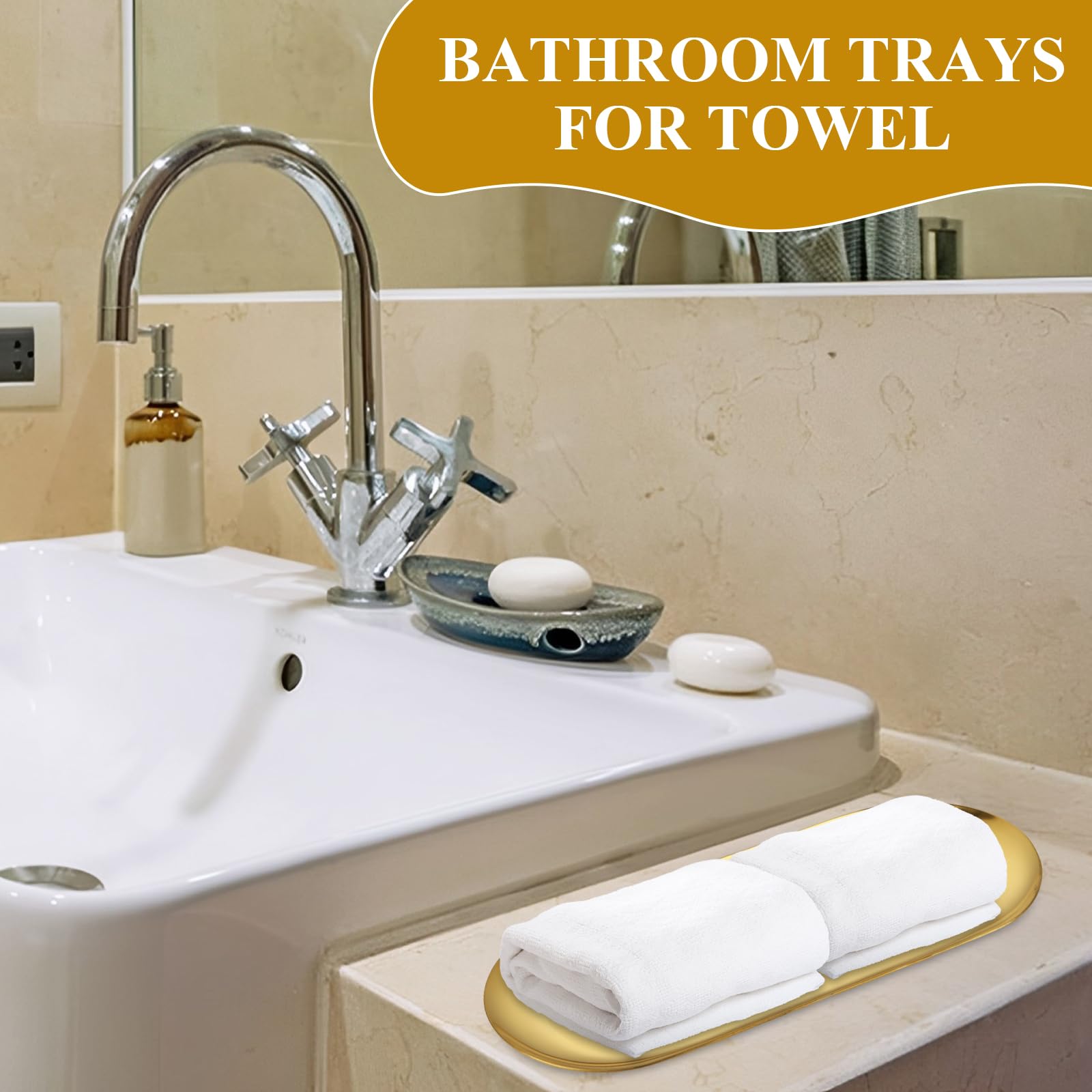 AKOLAFE gold trays for storage and organization around vanity, kitchen, or dresser.