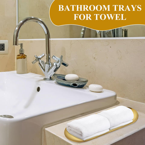 AKOLAFE gold trays for storage and organization around vanity, kitchen, or dresser.