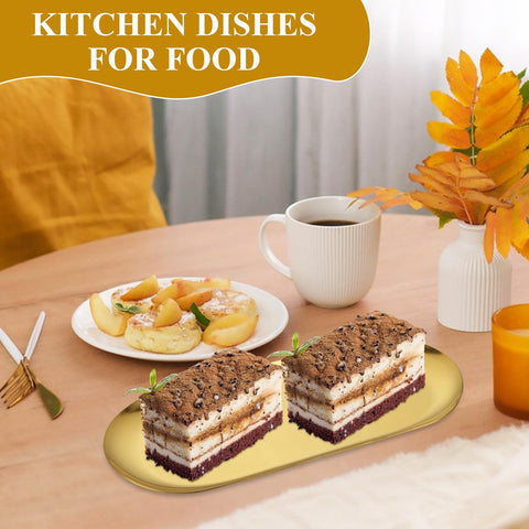 AKOLAFE gold oval tray with smooth edges protects furniture and hands.