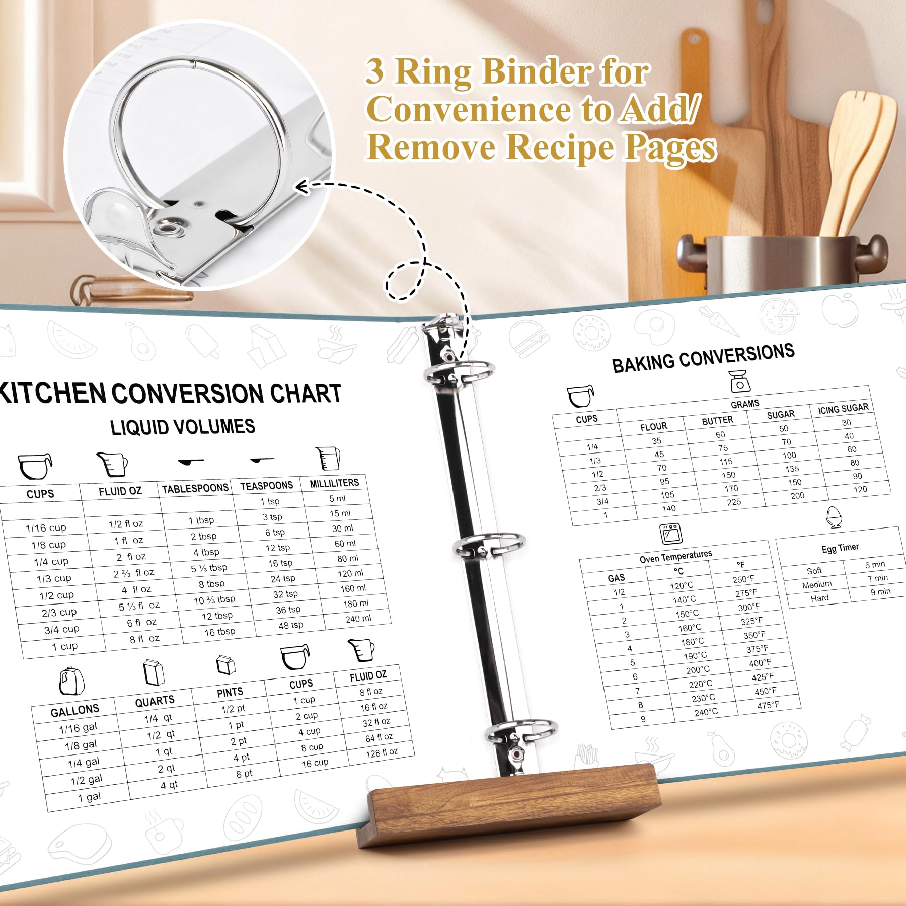 AKONEGE Recipe Binder cards two sizes for full recipe notes and quick references.