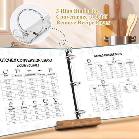 AKONEGE Recipe Binder cards two sizes for full recipe notes and quick references.