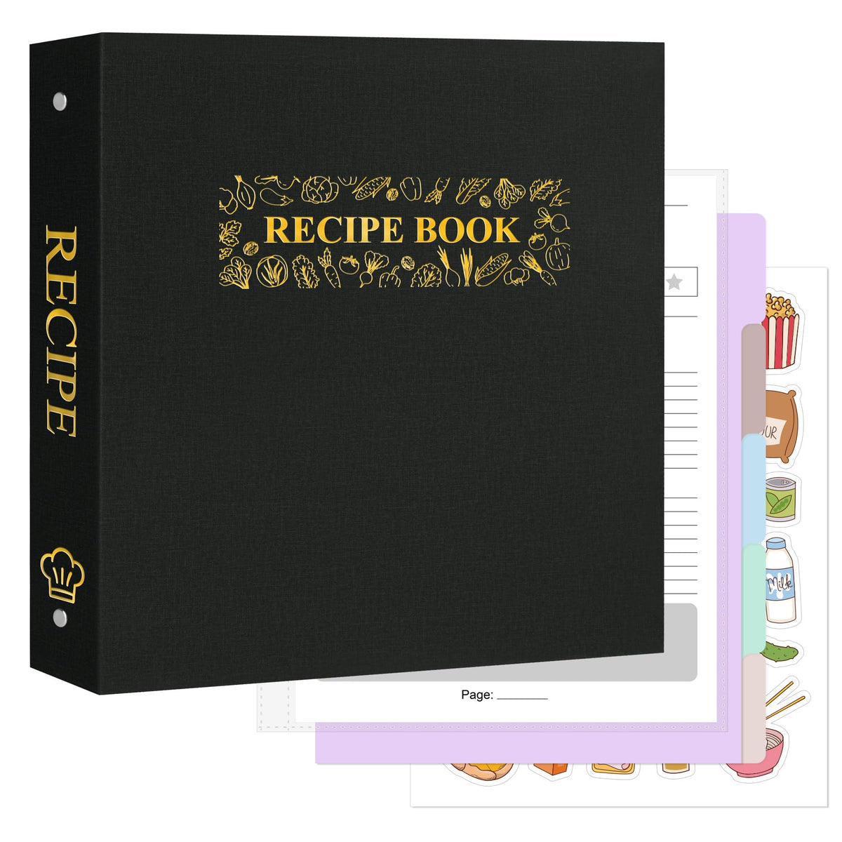 AKONEGE recipe binder cover in black, durable hardcover keeps recipes protected.