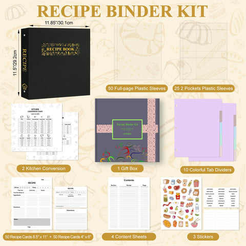 AKONEGE recipe binder interior view with sleeved pages for clean, organized recipes.