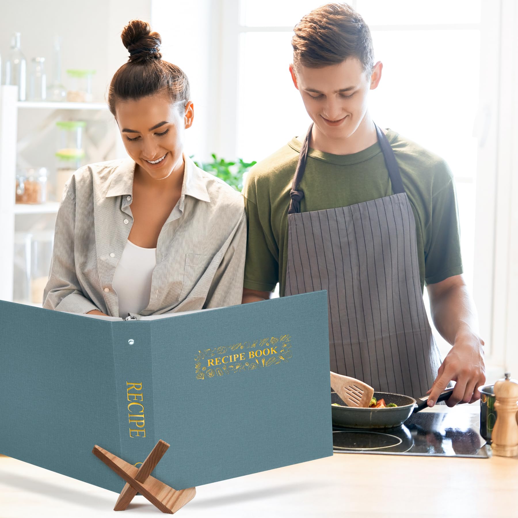 AKONEGE Waterproof linen hardcover protects your cookbook from spills during cooking.